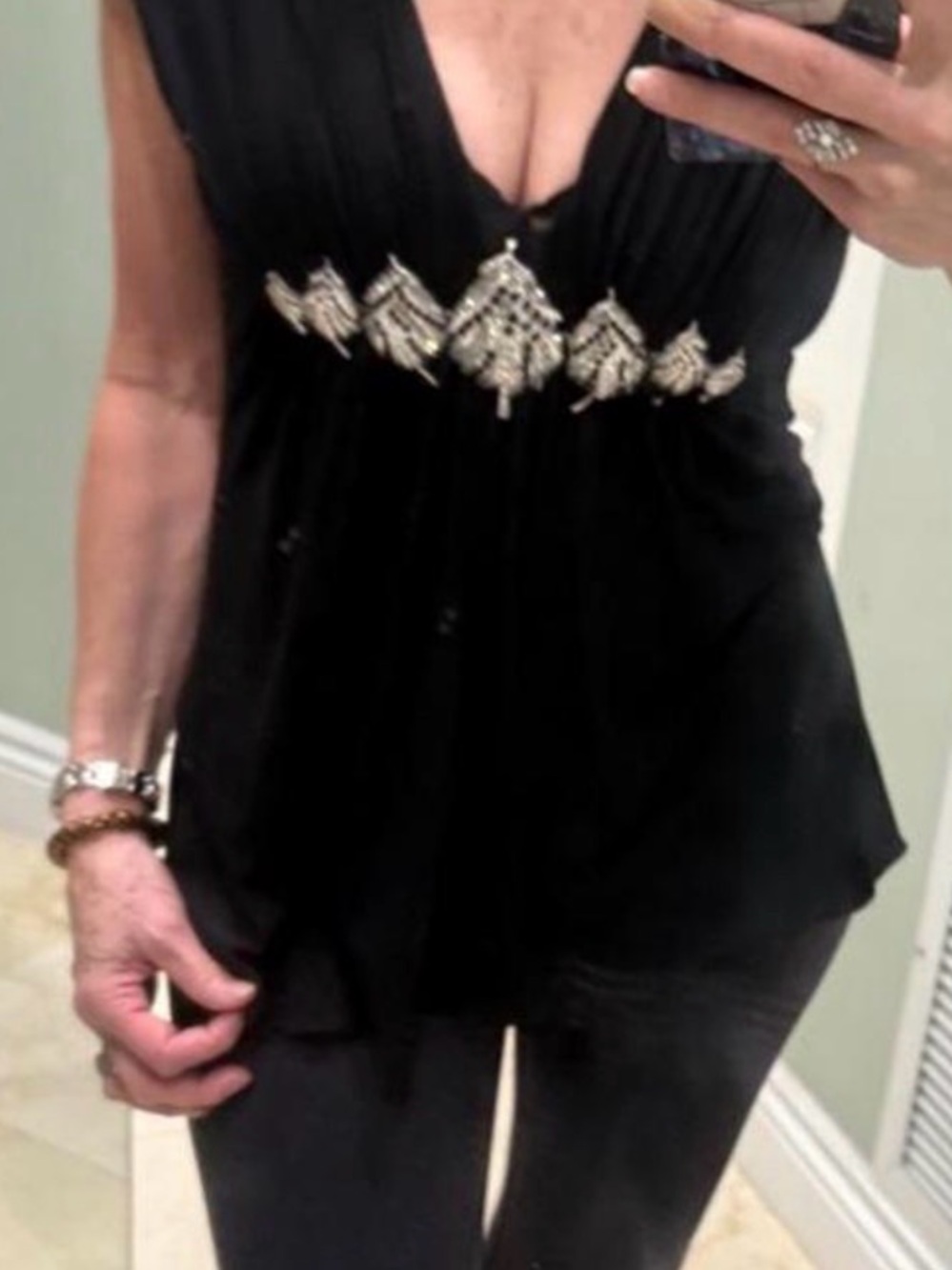 Sky brand Black Deep V top  with Embellished Waist - Picture 6 of 6